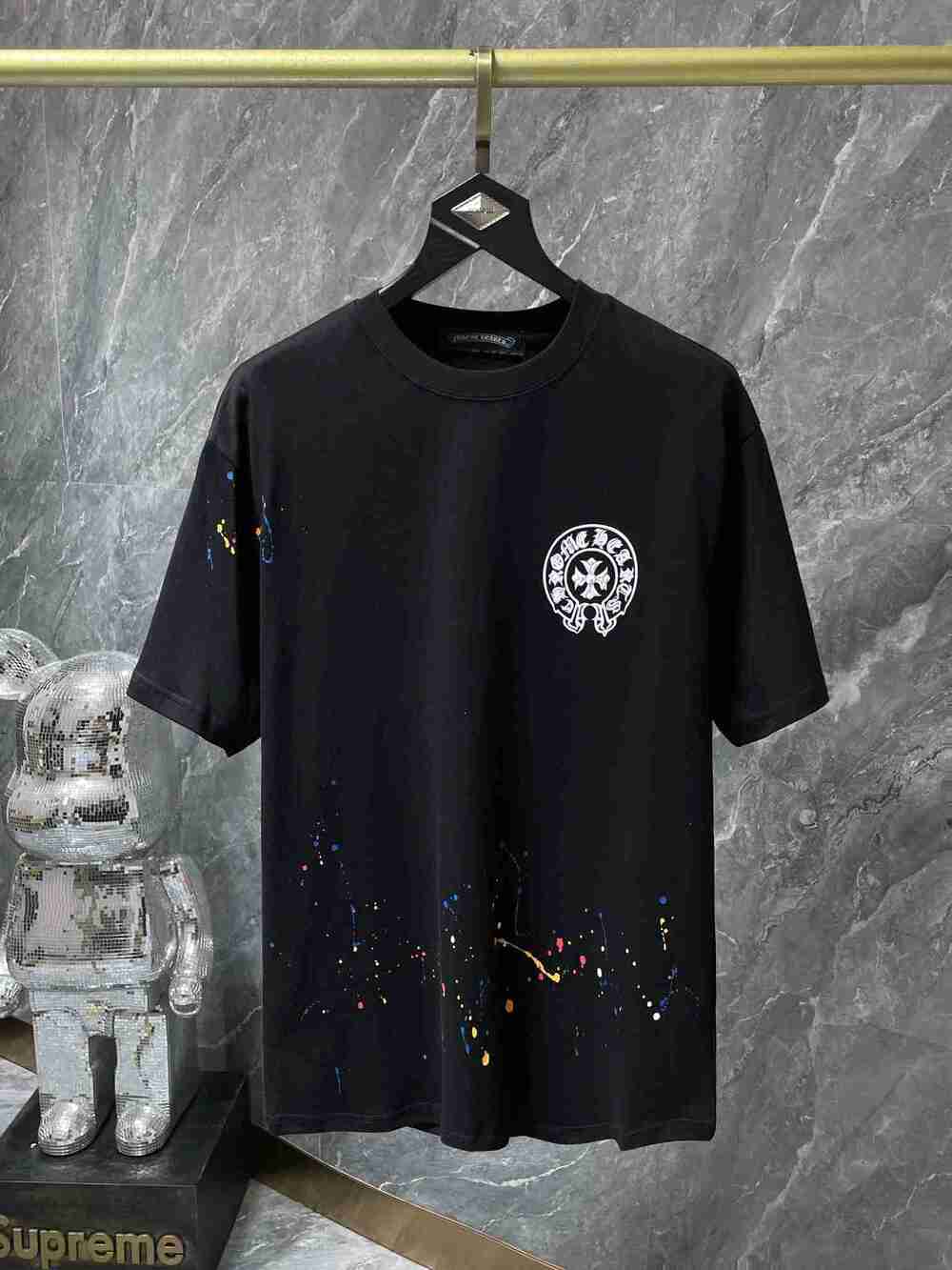 💎Chrome Hearts Paint Splatter Horseshoe Logo Black Crew Neck Tee